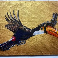 Toekan, mixed media on wood
Love over gold II